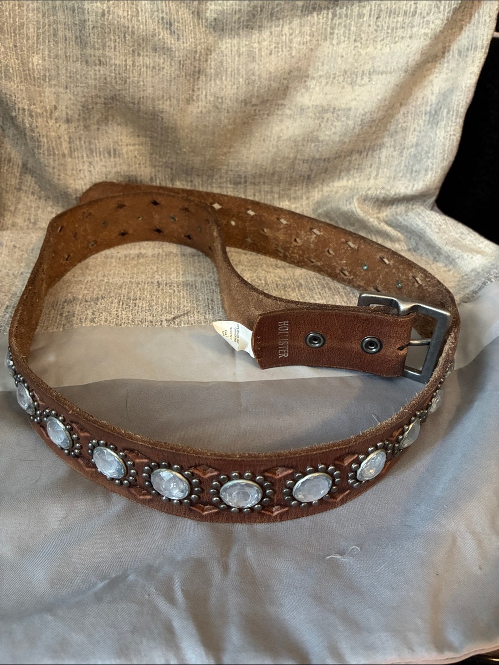 Hollister Brown Leather Studded Belt with Concho Accents